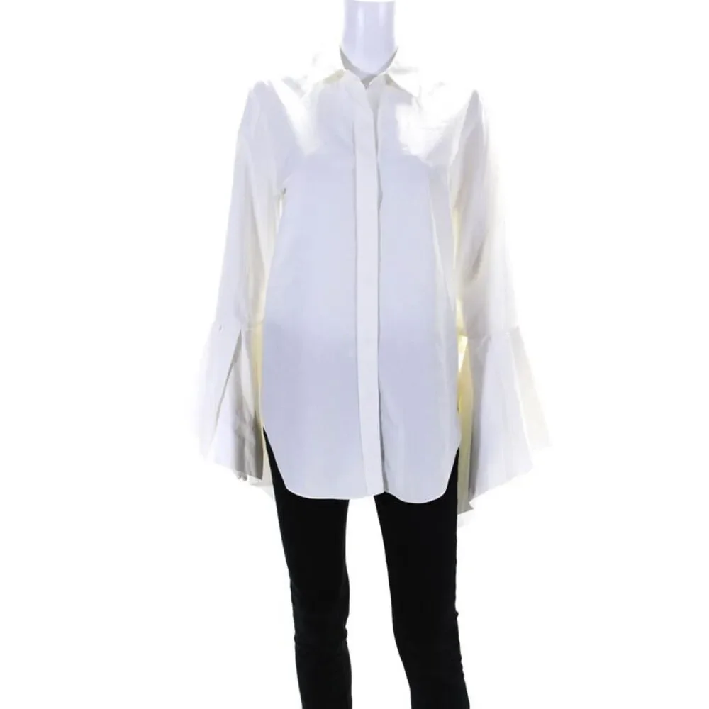 Silvia Tcherassi Womens Lace Up Sleeves Button Down Shirt White Size Medium
